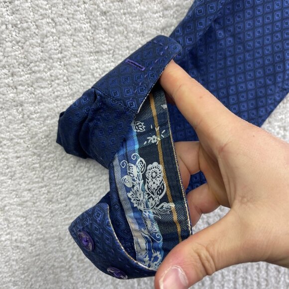 Au Noir Shirt Men Sz 4 Button Up Blue Geometric Holographic AOP Boho Preppy - Picture 9 of 13